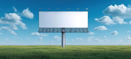 The Empty Billboard in a Clear Blue Sky Over Green Fields photo