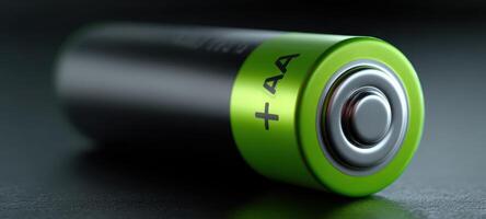 The close-up view of a vibrant AA battery showcasing its design and detail. photo