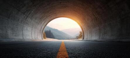 The tunnel illuminated by a warm sunset inviting exploration into the unknown photo
