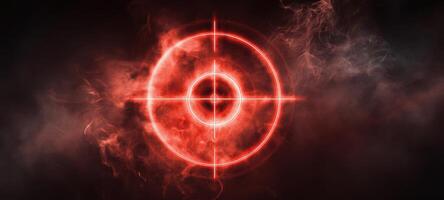 The glowing target symbol surrounded by an intense red smoke effect. photo