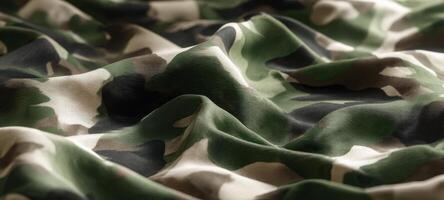 The camouflage fabric displaying elegant folds and textures in a stylish pattern. photo