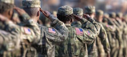 The soldiers salute in a powerful display of patriotism and unity. photo