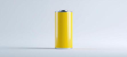 The bright yellow battery standing on a minimalistic background. photo