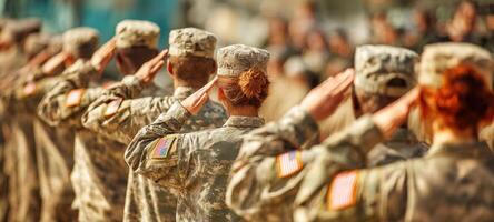 The soldiers saluting during a military ceremony honoring their service and dedication. photo