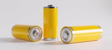 The vibrant yellow batteries poised elegantly on a clean background. photo