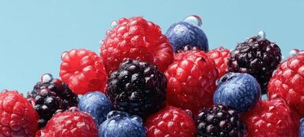 The vibrant and refreshing assortment of mixed berries with water droplets. photo