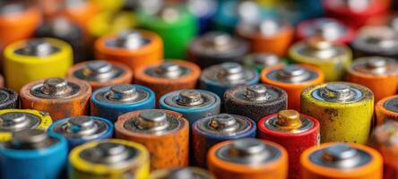 The colorful array of used batteries in a vibrant collection. photo