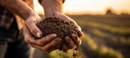 The Hands Holding Rich Soil Capture a Connection to Agriculture and Nature photo