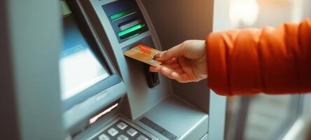 The ATM machine being used for a card transaction in a modern setting. photo