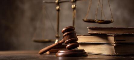 The gavel and scales of justice symbolizing the legal system's authority. photo