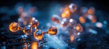 The molecular structure illuminated against a vibrant technological background. photo