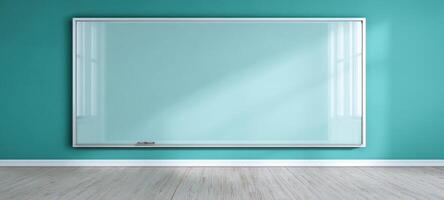 The whiteboard in a bright teal classroom setting showcasing a modern design. photo