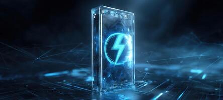 The glowing power symbol encased in a futuristic transparent design. photo
