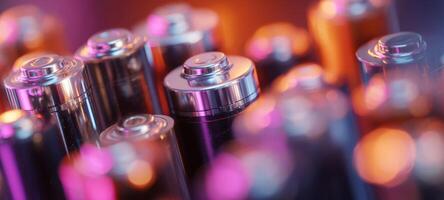 The vibrant display of various batteries organized with modern elegance. photo