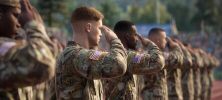 The soldiers performing a salute during a ceremonial military event. photo