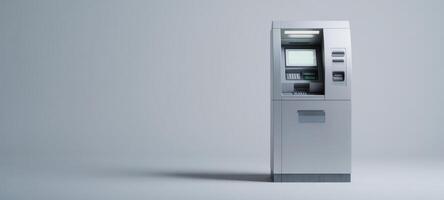 The modern ATM machine standing solitary in a minimalist environment. photo