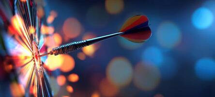 The dart hitting the bullseye in a vibrant and colorful setting. photo
