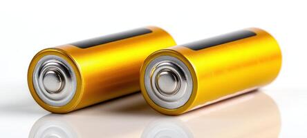 The vibrant yellow batteries standing out against a white background. photo