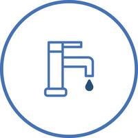 A blue and white icon of a faucet with a drop of water vector