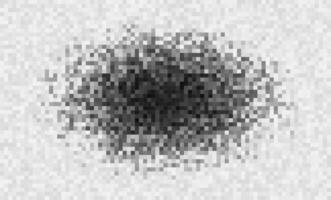Grainy pixel censorship cloud. Centered black blur simulates heavy noise interference or data masking effect on tech background. High-density texture. illustration. vector