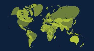 Abstract green world map with splash shapes on dark blue. Artistic distorted global layout for education, posters, infographics, creative design. illustration. vector