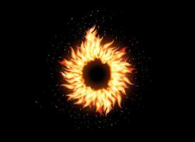 Sun flare ring with dynamic fiery rays, glowing in cosmic burst. Ideal for astronomy themes, solar activity, global warming visuals, game magic, or Asian New Year celebration. illustration. vector