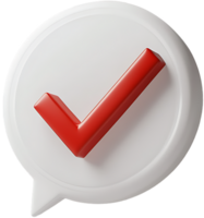 3D Render Red Checkmark in White Speech Bubble Success Completion Approval png
