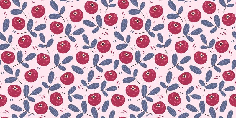 Cranberry and leaves seamless pattern.