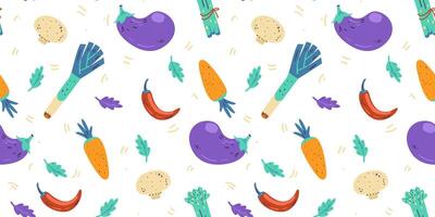 Fresh vegetables seamless pattern on white background. vector