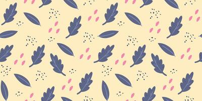Botanical seamless pattern with different leaves and decorative elements. vector