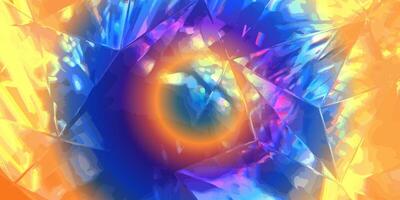 Abstract multicolored gradient with circular light effect and faceted crystal texture. Digital background illustration. Futuristic and energy concept. Design for wallpaper, poster, banner, header. vector