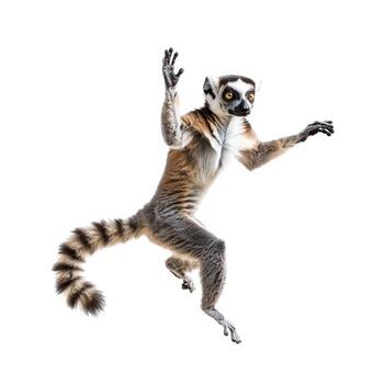 Lemur swinging Moves from tree to tree using its arms and tail in a swinging motion. full length isolate on transparent background photo