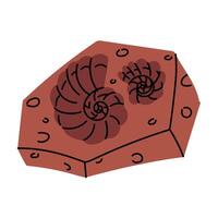 fossil an imprint of shells in stone. Vulcanization. Paleontology of nature and animals. Flat color illustration. For scientific projects, encyclopedias, museum exhibitions, materials about dinosaurs vector