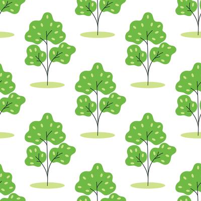Young trees with bright green leaflets seamless pattern