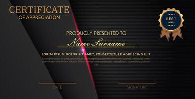 Creative certificate of appreciation best award template with abstract black pink light background, Use for print, certificate, diploma, graduation. vector