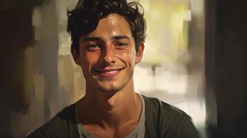 A digital painting of a young man smiling photo