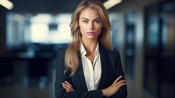 A beautiful blonde woman in a business suit photo