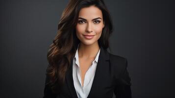 Portrait of beautiful business woman on black background photo