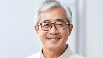 An asian man with glasses and a white shirt photo