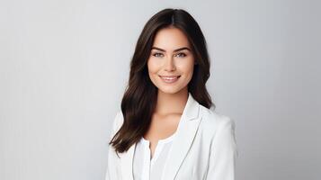 A beautiful young woman in a white blazer photo