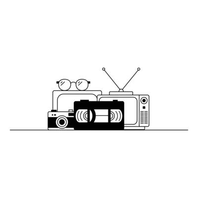 Retro Media Icons Camera VCR and TV