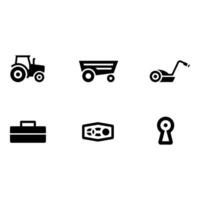 Simple Black Icons of Farm Tools and Security vector