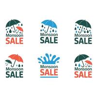 Prepare for the Storms Monsoon Sale Event with Colorful Umbrellas and Heavy Rain Graphics in Set vector
