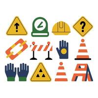 Safety First A collection of colorful construction and warning sign icons for careful work and muted vector
