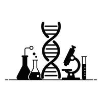Modern science research lab tools and DNA illustration vector