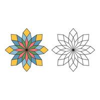 Set art of Geometric flower design isolated on white background with coloring page outline version included vector