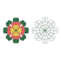 Set art of Colorful flower design with geometric petals isolated on white background and beige backdrop vector