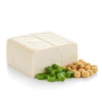 A Block of Firm Tofu with Soybeans and Chopped Green Onions Healthy Vegan Food Photography photo