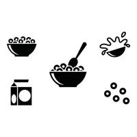 Simple Black and White Cereal Icons Set vector