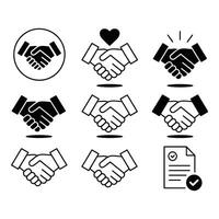 Symbols of unity handshake icons representing business agreements and partnerships with clean Set vector